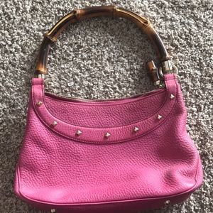 GUCCI Leather Anita Bamboo Top Handle Bag Pink
